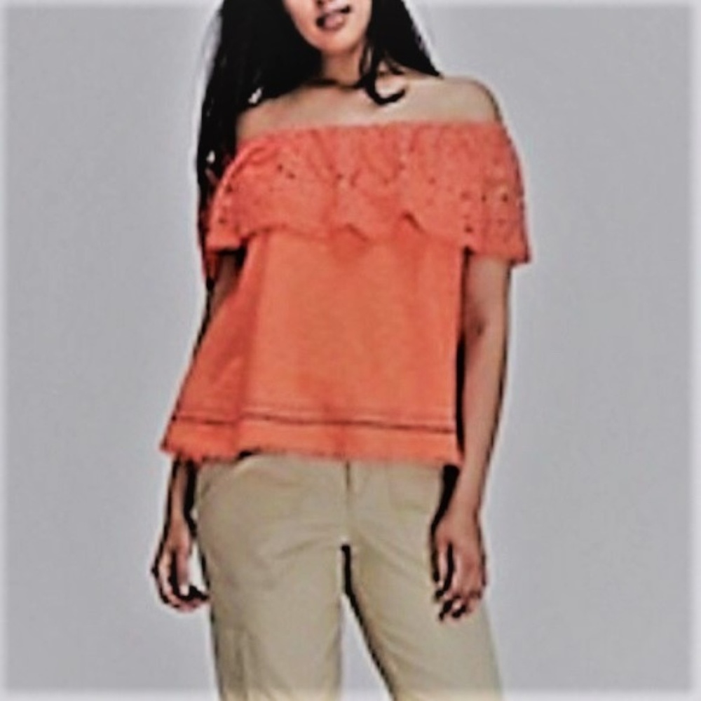 Lane Bryant Off Shoulder Ruffle Orange Coral Top